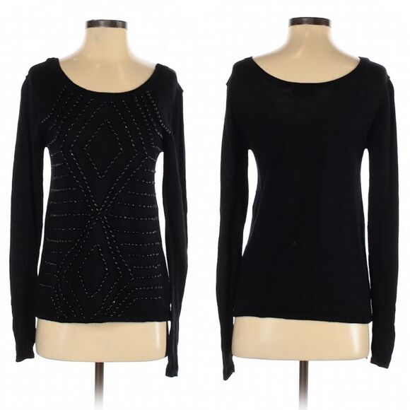 EMU AUSTRALIA 100% Merino Wool Beaded Front Scoop Neck Sweater XS - Picture 1 of 8